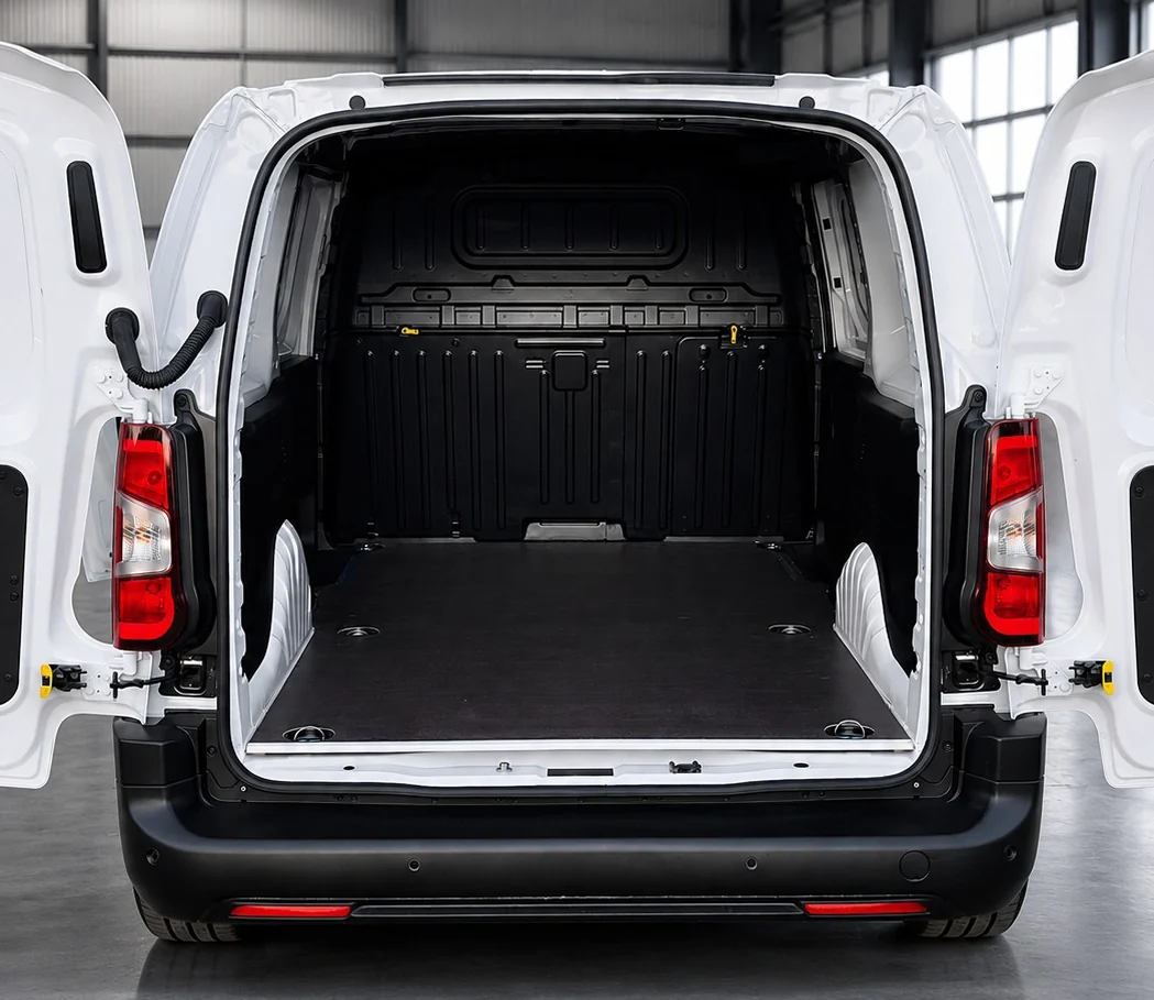 Przestrzeń ładunkowa Toyota Proace City od tyłu: 2 europalety, długość 205 cm, szerokość 122 cm, wysokość 116 cm